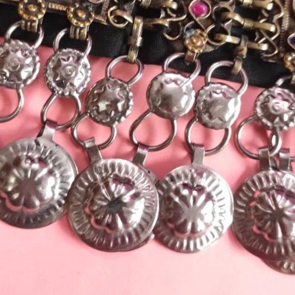 Multicolor Afghan Choker, Afghan Kuchi Glass Stones And Dangling Tassels Necklac - Picture 9 of 9